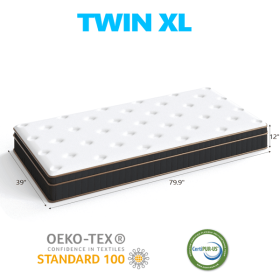 12 Inch Twin XL Mattress, Innerspring Mattress with Black Gold Trim & White Cover - Medium Firm Support, Cooling Technology for College Dorm