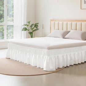 VEVOR Wrap Around Bed Skirt, 15 in Drop, White Dust Ruffle Queen Size, Three Sides Adjustable Bedskirt with Easy Fit Elastic Strap