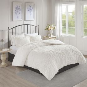 3 Piece Tufted Cotton Chenille Damask Comforter Set