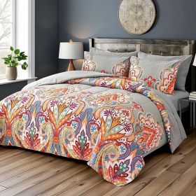 Comforter Set, Boho Pattern, Gray With Rainbow Floral (Option: W13717963)