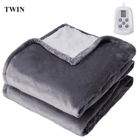 edx Electric Heated Blanket, Dual Zone Control, 10 Heat Settings, Auto-Off, Flannel Sherpa Fabric (size: FULL)