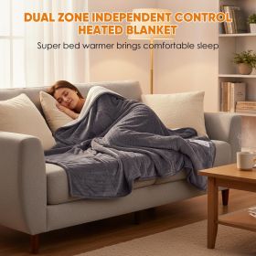 edx Electric Heated Blanket, Dual Zone Control, 10 Heat Settings, Auto-Off, Flannel Sherpa Fabric (size: TWIN)