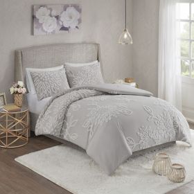 3 Piece Tufted Cotton Chenille Floral Comforter Set (Color: as Pic)