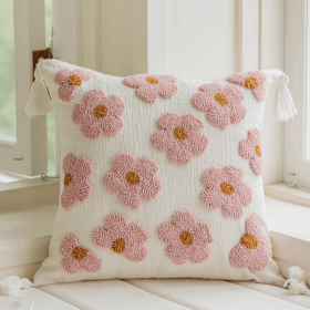 Spring Trufted Pillow Cover, 18x18 inch (Pattern: Pink flower)