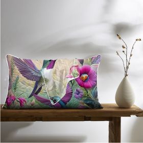 2 Pcs Of Tropical Hummingbird Art Bedroom Satin Printed Soft And Skin Friendly Pillowcase Suitable For All Seasons (Option: 51x102cm-Purple)